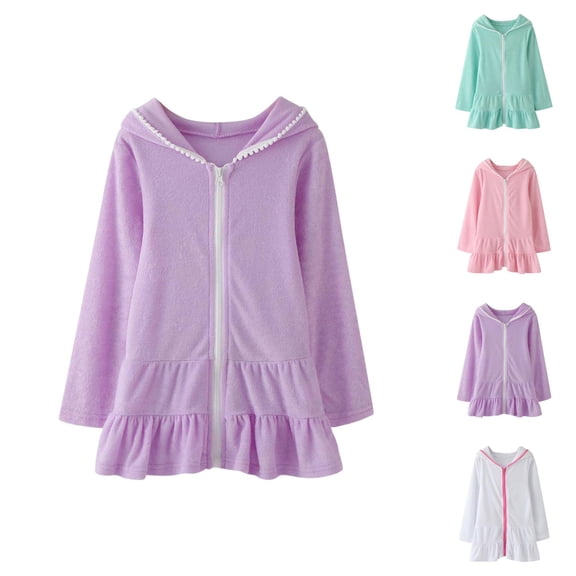 Girls Cover Ups for Swimwear Girls' Dresses Girls Swim Cover Up Hooded Beach Dress Absorbent Bathrobe Kids Zip Up Bathing Suit for Outdoor Pool Party Summer