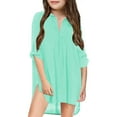 thumbnail image 1 of Girls Coverups for Bathing Suits Pullover Robe with Long Sleeves Button Down Bathrobe Casual Loose Beach Dress Kids Towel Robe for Kids 8-9 Years, 1 of 8