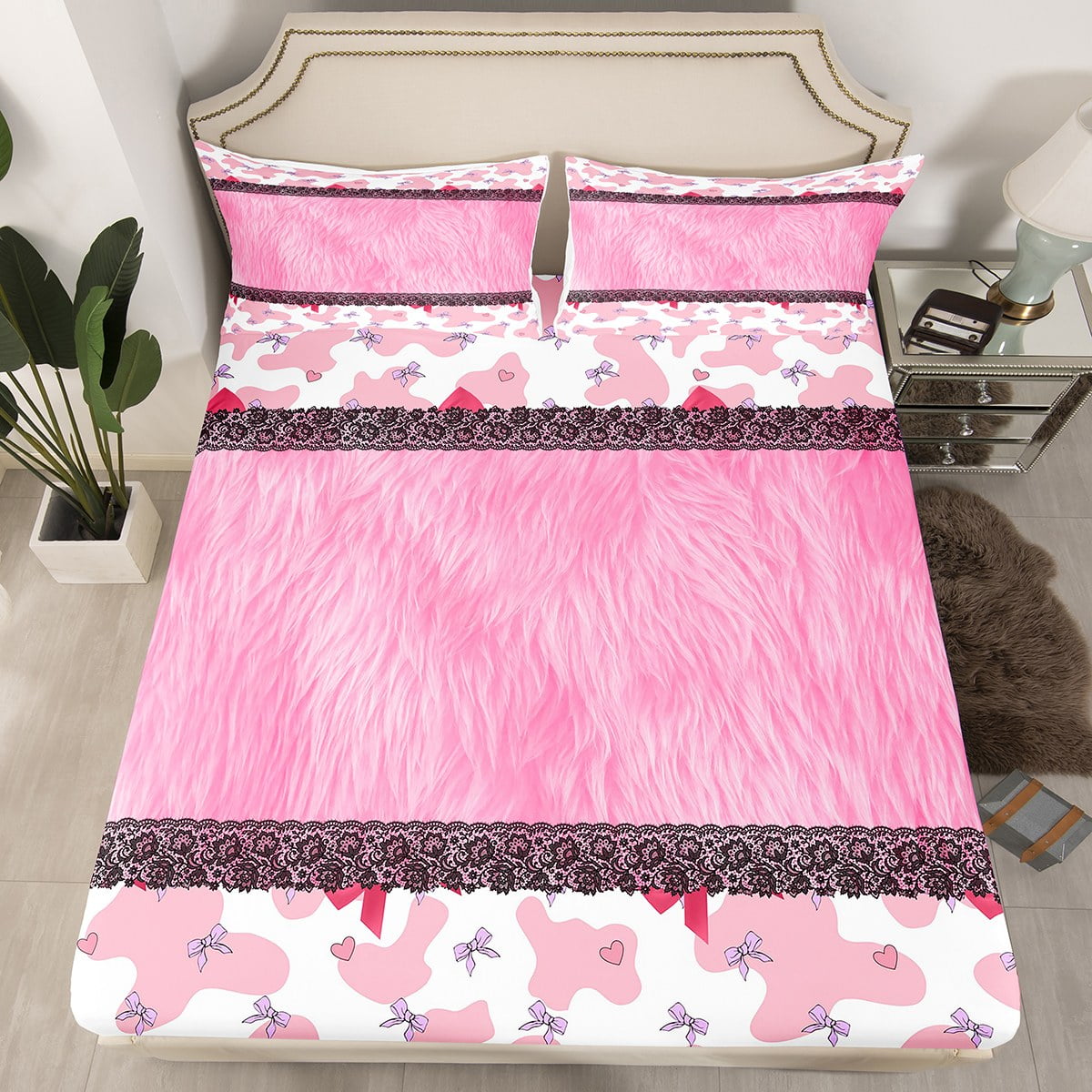 Girls Cow Print Bedding Set Twin for Kids Teens Children, Lovely