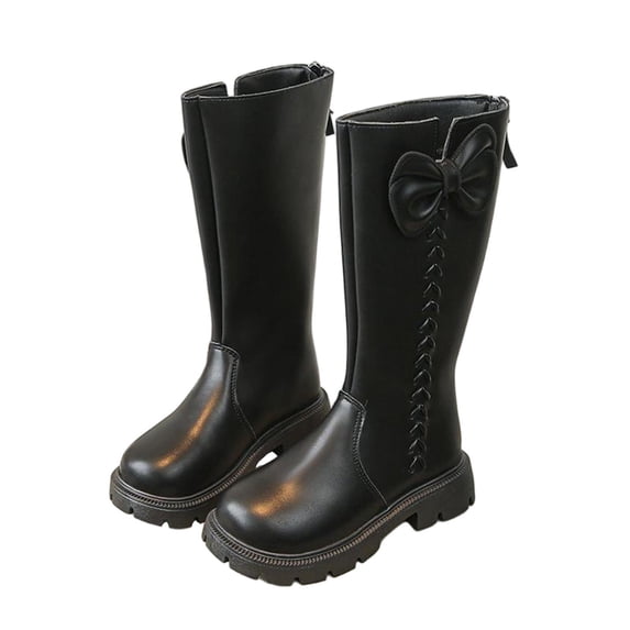 Girls Cowboy Boots Leather Western Riding Boots for Toddler Little Kid Big Kid with Flat Heel, Black