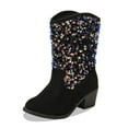 thumbnail image 1 of Girls Cowboy Boots Western Glitter Sequin Mid Calf Boots Snip Toe Block Heel Boots Sparkly Cowgirl Boots Black 9.5-10 Years, 1 of 6