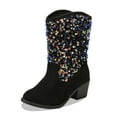 thumbnail image 1 of Girls Cowboy Boots Western Glitter Sequin Mid Calf Boots Snip Toe Block Heel Boots Sparkly Cowgirl Boots Black 9-9.5 Years, 1 of 6
