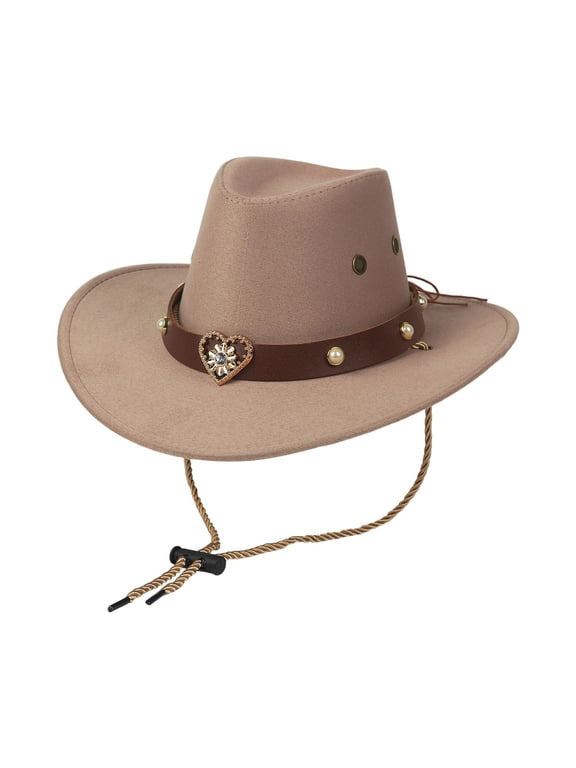 Girls Cowboy Hat Wide Brim Soft Felt Look Classic Adjustable Sun Hat Cozy Hat for Outdoor 3-19 Years