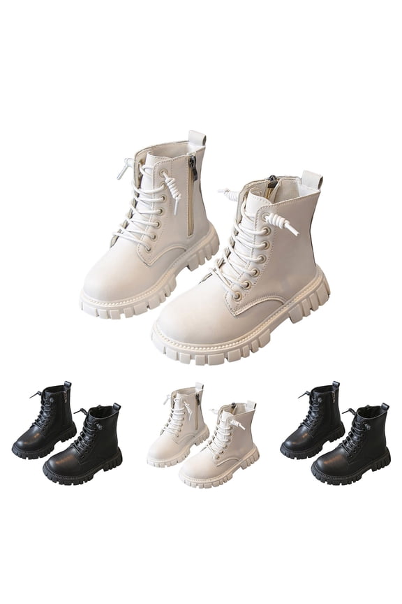 Girls Cowgirl Boots Size 2 Girls Boots Combat Boots PU Leather Lace Up Side Zipper Booties Mid Calf Platform Boot Little Kid/Big Kid 4-11 Years