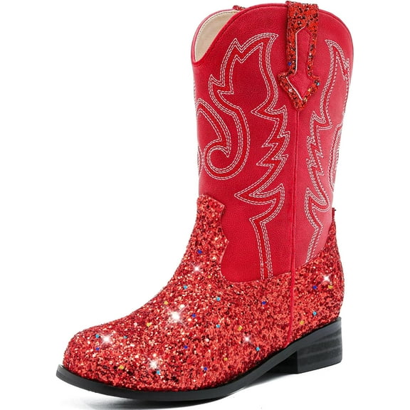 Girls Cowgirl Boots Unisex-Child Mid Calf Glitter Toddler Cowboy Boot Little Big Kids Western Riding Shoes