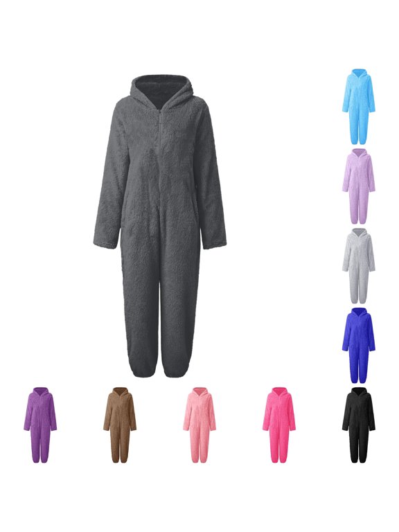Girls Cozy Hooded Catsuit Romper Warm Winter Pajama for 4-14 Years