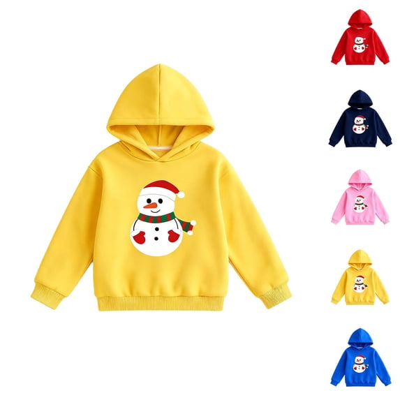 Girls Cozy Hoodie Sweatshirt Festive Holiday Design Pullover, Long Sleeve Crewneck Warm Winter Casual Tops