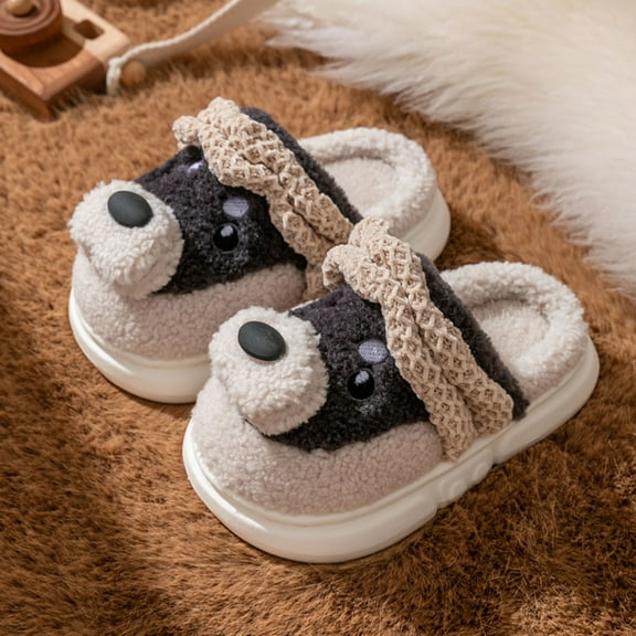 Girls Cozy Slippers Indoor Winter Warm Soft Booties Cute Dog Girls Slippers for Home Comfort,Z03 Grey,2.5-3 Years