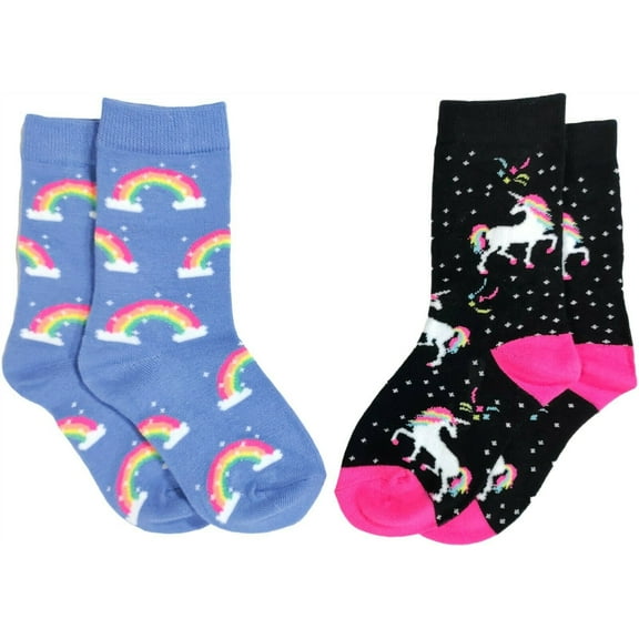 Girls Crazy Socks Unicorn Rainbow Stars all Over Novelty Crew Socks Size 6-8