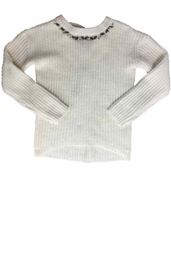 Girls Cream Knit Rhinestone Chunky Knitted Pullover Sparkly Pull Over Sweater