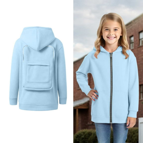 Girls Creative Hoodies Back Pack Hoodies Full-Zip Hooded Kids Casual Long Sleeve Classic Hoodie Girls Clothes Size 6-7 Years School Clothes