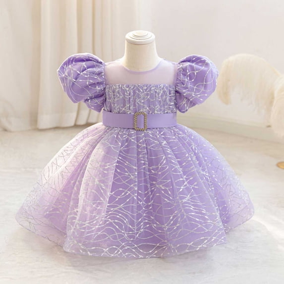 Girls Crew Neck Embroidered Tulle Pageant Dress Wedding Prom Princess Birthday Party Evening Dance Ball Gown Purple 12-18 Months