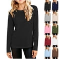 thumbnail image 1 of Girls Crew Neck Long Sleeve Cotton T-Shirt, Slim Fit Solid Color Basic Casual Top, Soft Stretchy Pullover Blouse White 90, 1 of 9