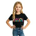 thumbnail image 1 of Girls Crew Neck Printed Short Sleeve T-shirt for Back to School,Comfortable Casual Kids Tops,Matches Pants and Skirts, 1 of 4