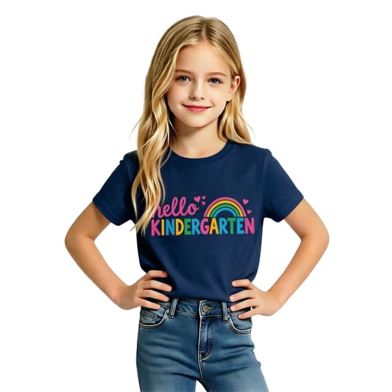 Girls Crew Neck Printed Short Sleeve T-shirt for Back to School,Comfortable Casual Kids Tops,Matches Pants and Skirts