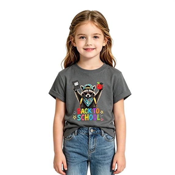 Girls Crew Neck Printed Short Sleeve T-shirt for Back to School,Comfortable Casual Kids Tops,Matches Pants and Skirts