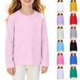 thumbnail image 1 of Girls Crew Neck Shirt Long Sleeve Soft Tee Solid Top Layering Casual Kids Shirt 5-14 Years, 1 of 6