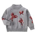 thumbnail image 1 of Girls Crew Neck Sweater Long Sleeve Glitter Bow Knitted Pullover Tops Casual Loose Comfy Stylish Clothes (8 Years, Gray), 1 of 6