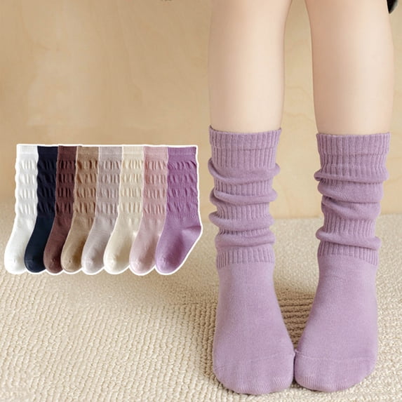 Girls Crew Socks Ribbed Knit Slouch Mid Calf Sock Solid Color Soft Cotton Breathable School Uniform Socks*1pc