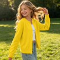 thumbnail image 1 of Girls Crewneck Button Down Knit Cardigan Fashion Layering Long Sleeve Casual Fall School Kids Sweater Yellow 8-9Years, 1 of 9