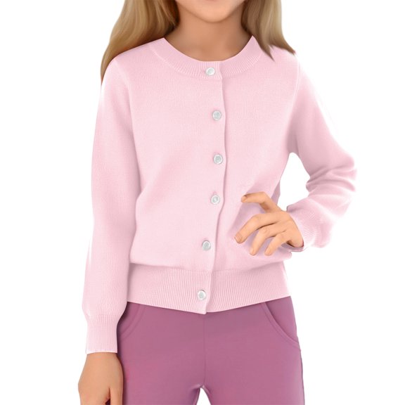 Girls Crewneck Button Down Knit Cardigan Sweater Long Sleeve Soft Lightweight School Uniform Top
