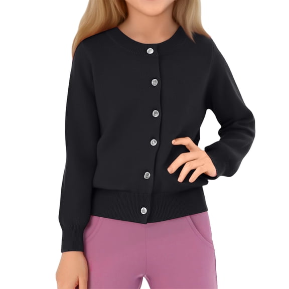 Girls Crewneck Button Down Knit Cardigan Sweater Long Sleeve Soft Lightweight School Uniform Top