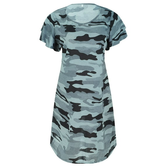 Girls Crewneck Camo Print Loose Slim Casual Fashion Short Sleeved Loose Dress
