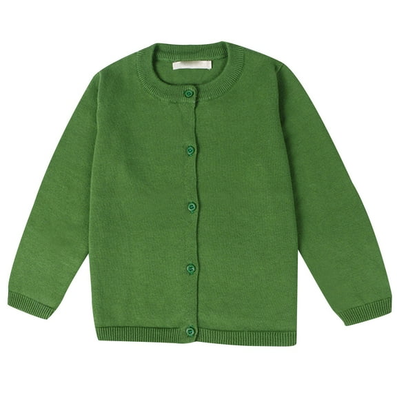 Girls Crewneck Cardigan Long Sleeve Children Button Cotton Sweater Uniform Sweaters for Little Girls Green 6