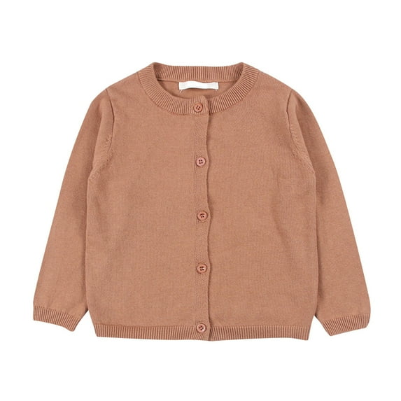 Girls Crewneck Cardigan Long Sleeve Children Button Cotton Sweater Uniform Sweaters for Little Girls Light Brown 6