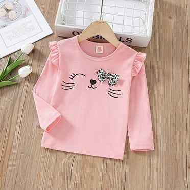 Girls Crewneck Girls Blouse Spring Fall Cute Cartoon Long Sleeve Shirt for Toddler Girls 5-6 Years