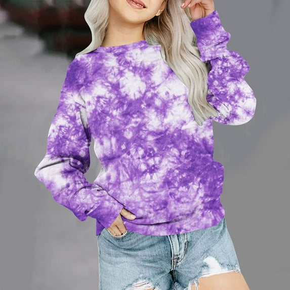 Girls Crewneck Oversized Sweatshirt Kids Fashion Long Sleeve Pullover Tops 1-12 Years Purple qILAKOG Size 2-3 Years