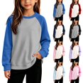thumbnail image 1 of Girls Crewneck Raglan Sweatshirt Color Block Long Sleeve Pullover Tops Fall Clothes, 1 of 6