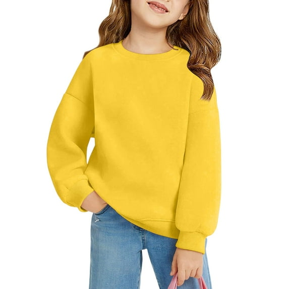 Girls Crewneck Sweatshirt Long Sleeve Pullover Soft Cotton Comfortable Casual Top Youth School Wear