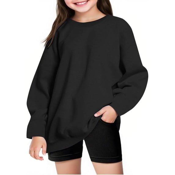 Girls Crewneck Sweatshirt Oversized Solid Long Sleeve Pullover Sweatshirts for Girls Cotton Sweaters for Girls 10-12 Preppy Fall Clothing for Teen Girls