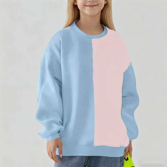 Girls Crewneck Sweatshirts Fleece Lined Long Sleeve Pullover Pastel Color Block Fall Winter Casual Wear 2-14 Years