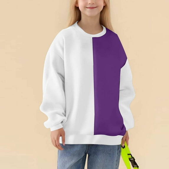 Girls Crewneck Sweatshirts Fleece Lined Long Sleeve Pullover Pastel Color Block Fall Winter Casual Wear 2-14 Years