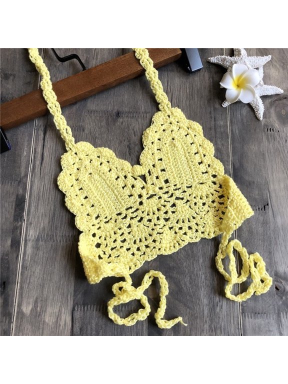 Girls Crochet Strap Bikini Top Casual Swimwear Separates Stylish Lightweight Design for Mix and Match Beach Outfits