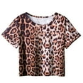 thumbnail image 1 of Girls Crop Top Shirt Cute Clothes Summer Short Sleeve Graphic Tees Leopard Fashion Outdoor Going Out Outfits, Brown, 5 Years, 1 of 2