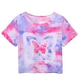 thumbnail image 1 of Girls Crop Top Shirt Summer Short Sleeve Tie Dye Graphic Tees Fashion Outdoor Going Out Outfits Cute Clothes, Hot Pink, 4 Years, 1 of 2