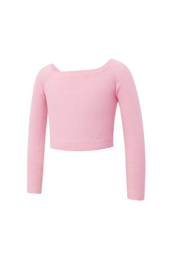 Girls Crop Tops Slim Long sleeve Round Neck Dance Basic Short Girls Warm Up Pullover Tops 3-4 Years