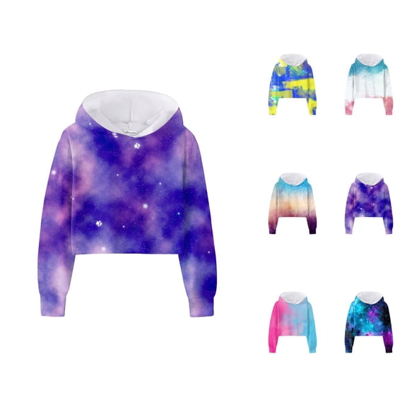 Girls Cropped Hoodies Tie Dye Long Sleeve Graphic Hooded Sweatshirt Kids Pullover Tops