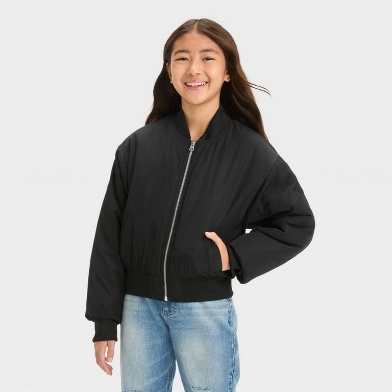 Black bomber jacket girls hotsell