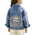 thumbnail image 1 of Girls Cropped Embroidered Denim Jacket Floral Light Wash Oversized Fit with Frog Closure,Size 9 T, 1 of 9