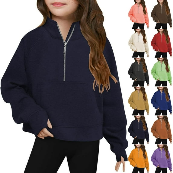 Girls Cropped Half Zipper Fleece Long Sleeve Trendy Winter Pullover Girls Cropped Half Zipper Fleece Long Sleeve Trendy Winter Pullover