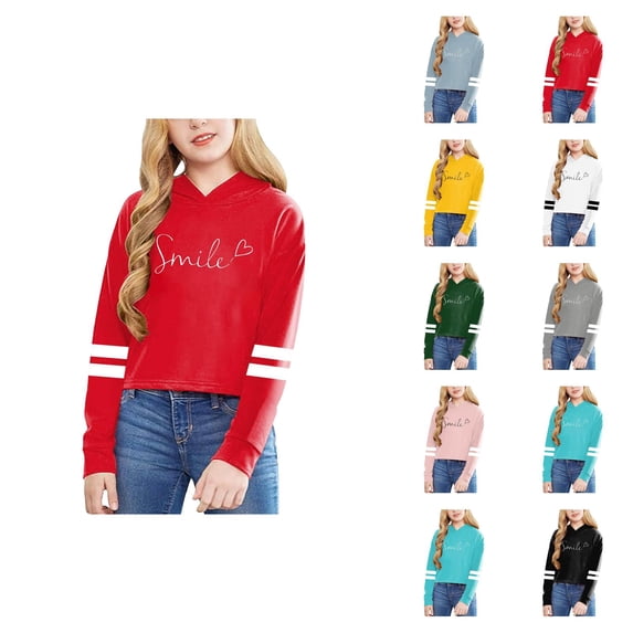 Girls Cropped Hoodie Casual Long Sleeve Positive Message Graphic Hooded Sweatshirt Kids Pullover Tops