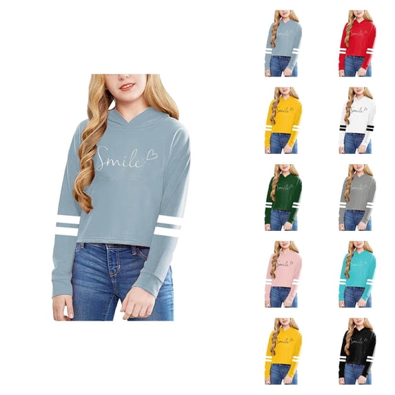 Girls Cropped Hoodie Casual Long Sleeve Positive Message Graphic Hooded Sweatshirt Kids Pullover Tops