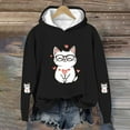 thumbnail image 1 of Girls Cropped Hoodie - Cute Cat with Heart Graphic Fleece Lined Long Sleeve, Soft Stretch 95% Polyester 5% Spandex, Black, Size 110-160 for 4-12 Years Old,Size 3-4T, 1 of 5