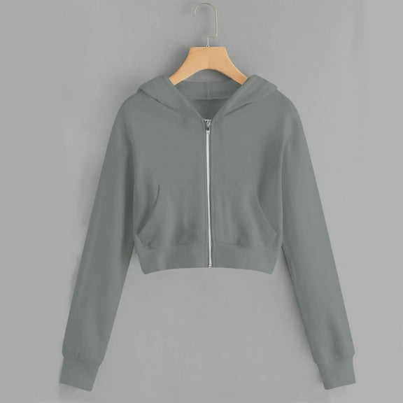 Girls Cropped Hoodie Zip Up Lightweight Jackets Hooded Long Sleeve Sweatshirts Fall Trendy 2025 Y2K Fashion Solid Color Tops Kids Toddler Tween Girl Clothes,Size 5-14