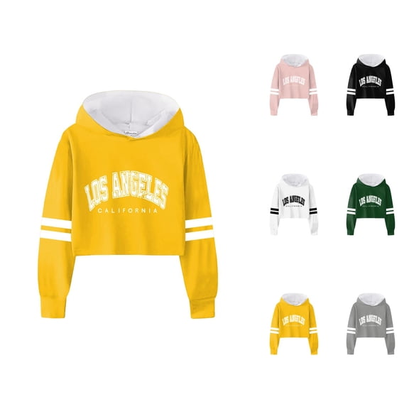 Girls Cropped Hoodies 2025 Long Sleeve Fashion Los Angeles Graphic Hooded Sweatshirt Kids Pullover Tops
