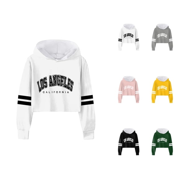 Girls Cropped Hoodies Fashion Long Sleeve Los Angeles Graphic Hooded Sweatshirt Kids Pullover Tops